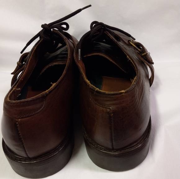 Vintage Polo Ralph Lauren Leather Oxfords Dress Shoes Brown Lace Buckle Size 11D
